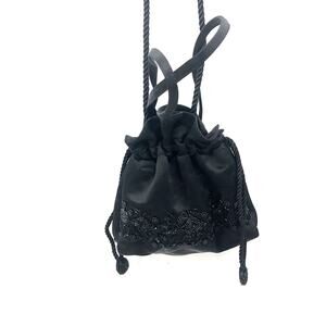 Ann Taylor Women's Beaded Drwastring Closure Bucket Bag Black Size One